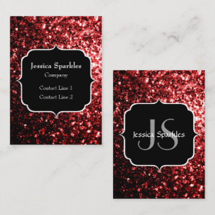 Tarjeta De Visita Monograma Glamour con destellos de brillo rojo osc