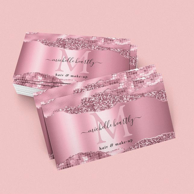 Tarjeta De Visita Monograma Glitz y Glam rosa metálico (Subido por el creador)