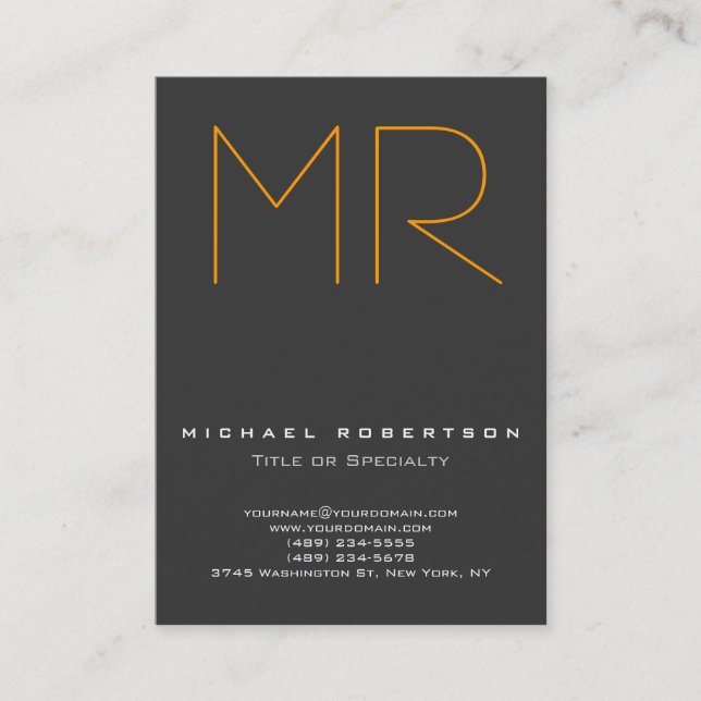 Tarjeta De Visita Monograma Gray Chubby Trendy Business Card (Anverso)