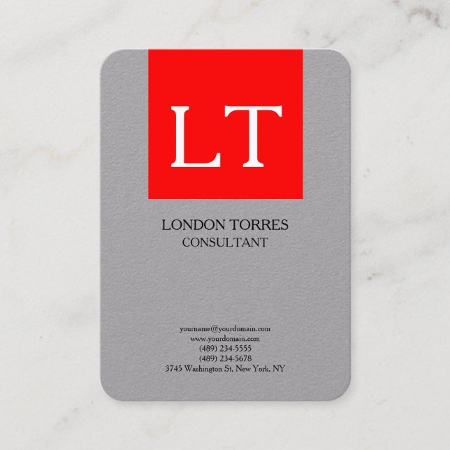 Tarjeta De Visita Monograma Gris Atractivo Llanto Blanco Rojo (Anverso)