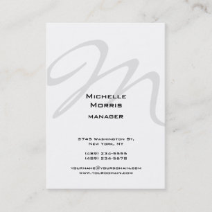 Tarjeta De Visita Monograma gris blanco vertical simple moderno