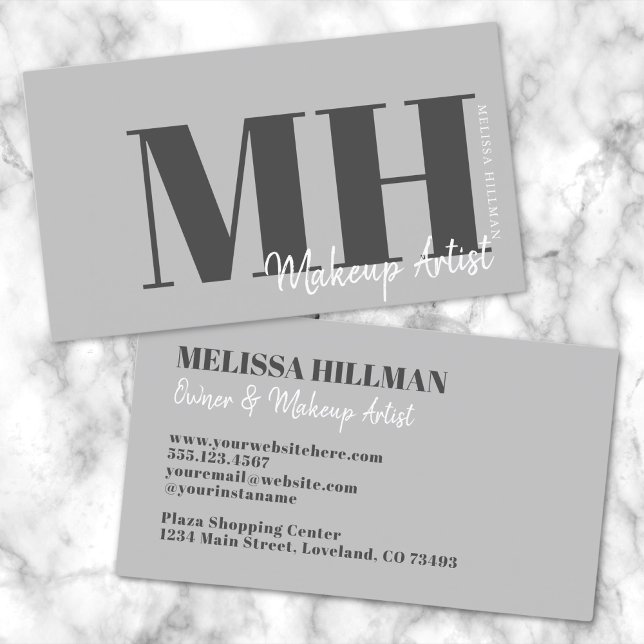 Tarjeta De Visita Monograma gris elegante profesional (Simple Modern Gray Professional Initials Monogram Business Card)