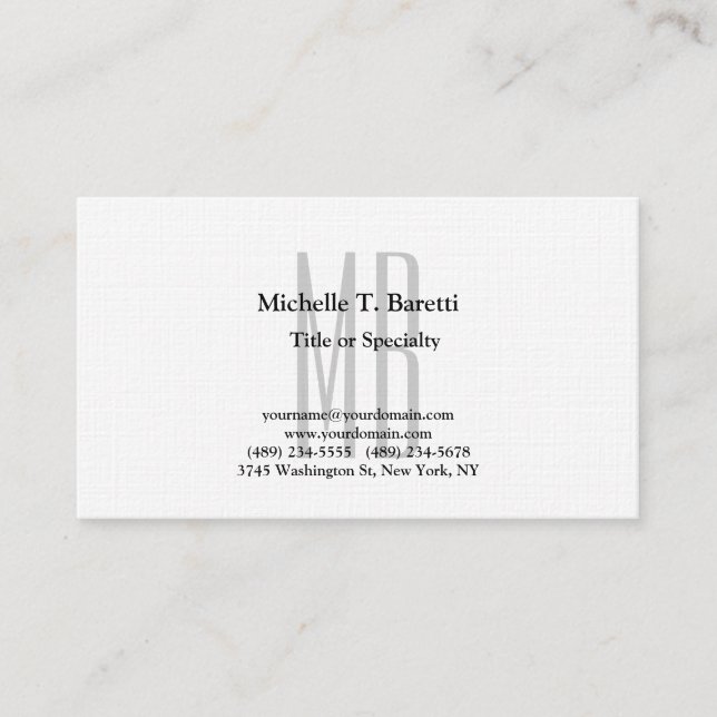 Tarjeta De Visita Monograma gris moderno de línea premium blanco (Anverso)