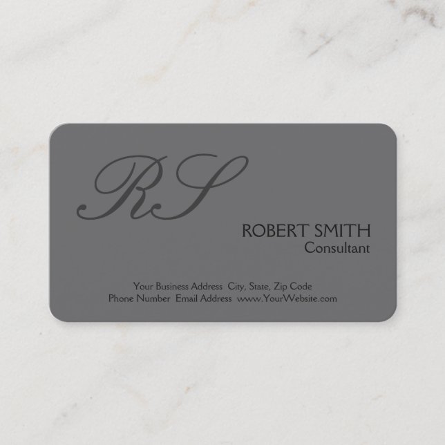 Tarjeta De Visita Monograma Gris Moderno Sencillo y Elegante (Anverso)