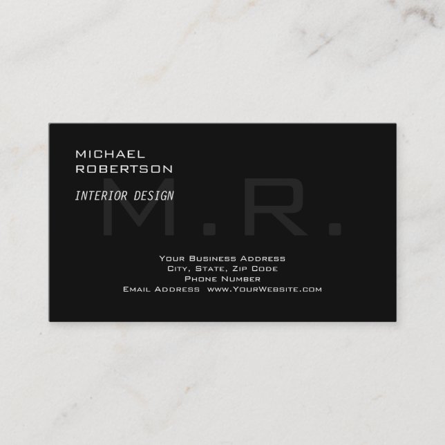 Tarjeta De Visita Monograma gris negro creativo de la llanura modern (Anverso)