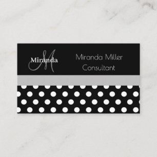 Tarjeta De Visita Monograma gris Punto de Polka Blanco Negro
