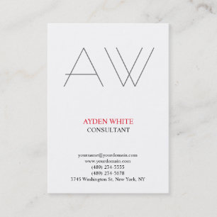 Tarjeta De Visita Monograma gris rojo blanco negro simple llano