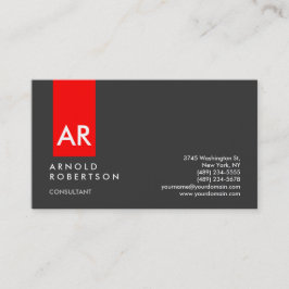 Tarjeta de visita Monograma Gris Rojo Moderno Cons