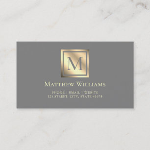 Tarjeta De Visita Monograma Gris Y Oro Ligero Profesional