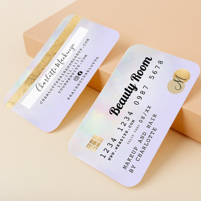 Tarjeta De Visita Monograma holográfico de belleza púrpura de tarjet (Subido por el creador)