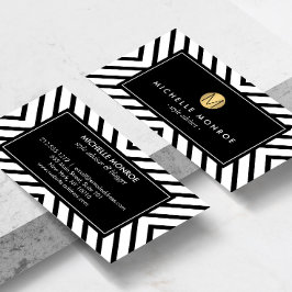 Tarjeta De Visita Monograma II del patrón de oro negro y blanco