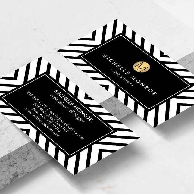 Tarjeta De Visita Monograma II del patrón de oro negro y blanco (Subido por el creador)