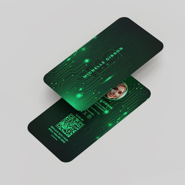 Tarjeta De Visita Monograma Ingeniero de Software Moderno Neon Green (Monogram Software Engineer Modern Neon Green Business Card
)