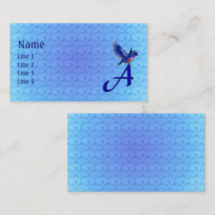 Tarjeta De Visita Monograma Inicial A Elegante Pájaro Azul