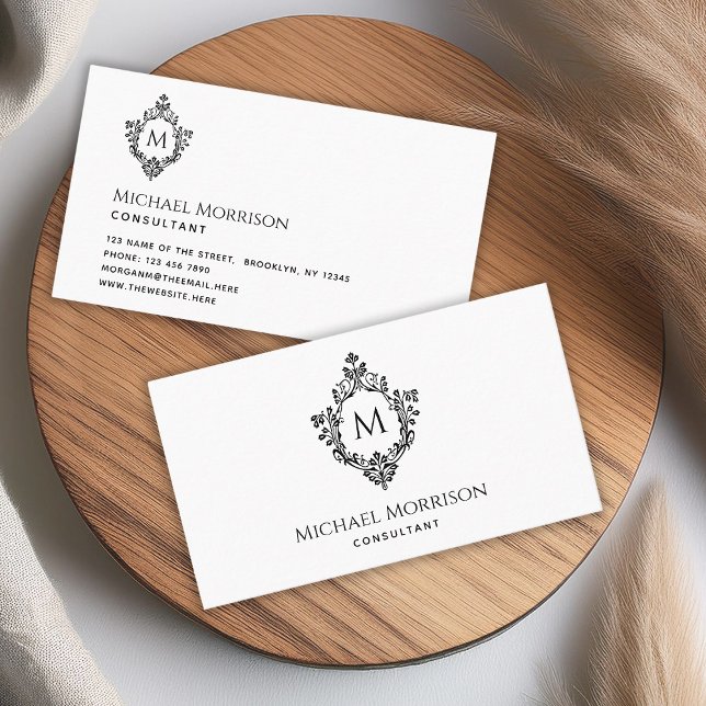 Tarjeta De Visita Monograma inicial blanco y negro en Escudo de cose (Subido por el creador)