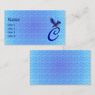Tarjeta De Visita Monograma Inicial C Elegante Pájaro Azul