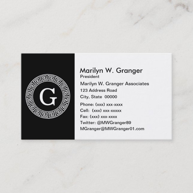 Tarjeta De Visita Monograma inicial de marco de recambio de la llave (Anverso)