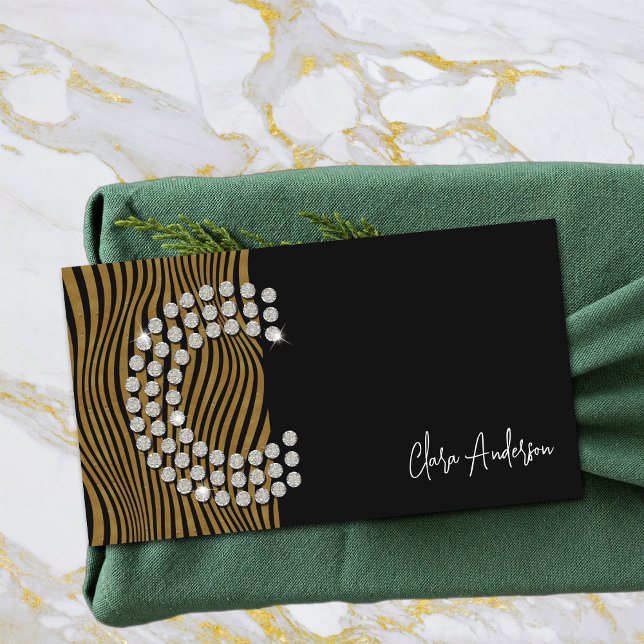 Tarjeta De Visita Monograma inicial de medios sociales de oro negro (Front)