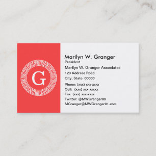 Tarjeta De Visita Monograma inicial del marco de la llave griega de 