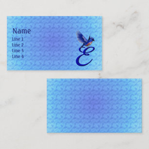 Tarjeta De Visita Monograma Inicial E Elegante Pájaro Azul