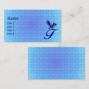 Tarjeta De Visita Monograma Inicial F Elegante Pájaro Azul
