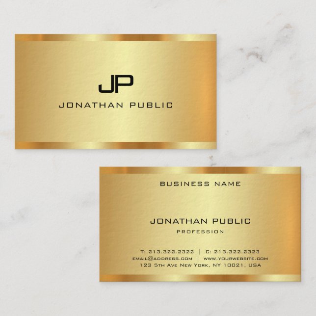 Tarjeta De Visita Monograma inicial Faux Gold Profesional moderno (Anverso / Reverso)