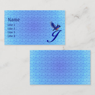Tarjeta De Visita Monograma Inicial J Elegante Pájaro Azul