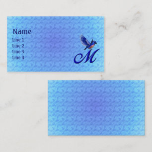 Tarjeta De Visita Monograma Inicial M Elegante Pájaro Azul