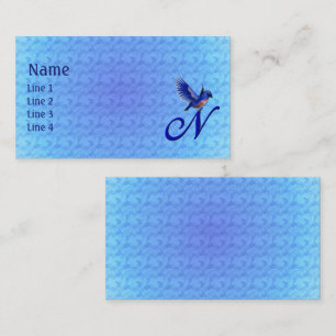 Tarjeta De Visita Monograma Inicial N Azul Elegante