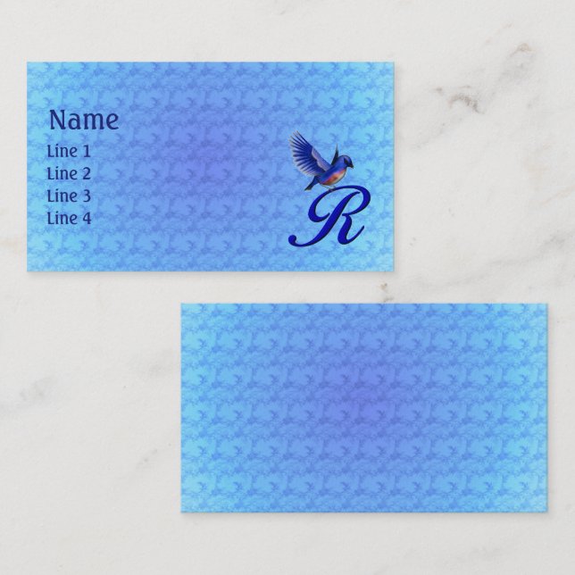 Tarjeta De Visita Monograma Inicial R Elegante Pájaro Azul (Anverso / Reverso)