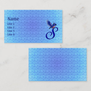Tarjeta De Visita Monograma Inicial S Elegante Pájaro Azul