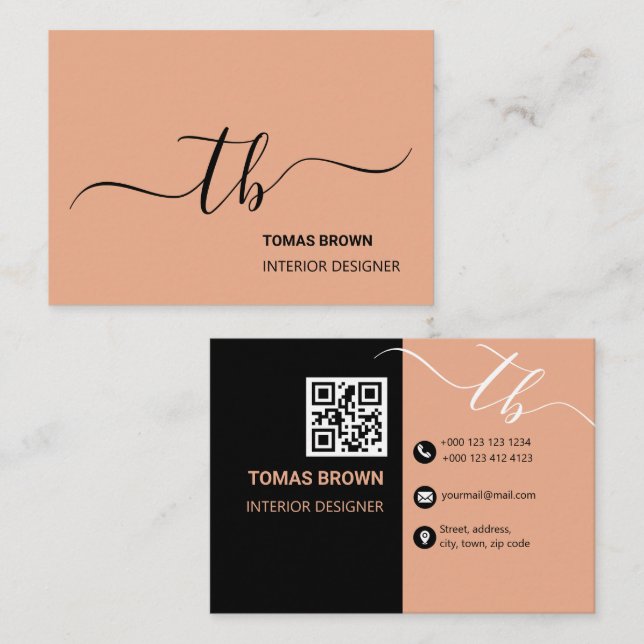 Tarjeta De Visita Monograma inicial simple | Engranaje y negro (Anverso / Reverso)