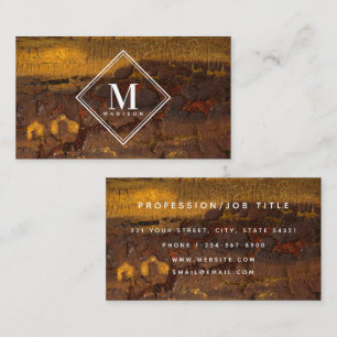 Tarjeta De Visita Monograma Inicial Textura Metálica Dorada Oxidada