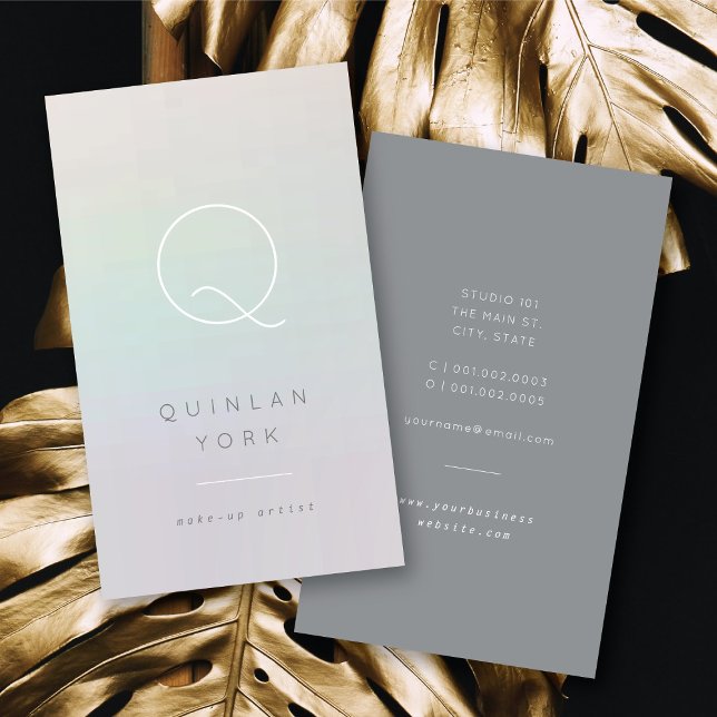 Tarjeta De Visita Monograma irlandés luminoso Minimalista moderno (Luminous Iridescent Monogram Modern Minimalist Business Card @ fatfatin)
