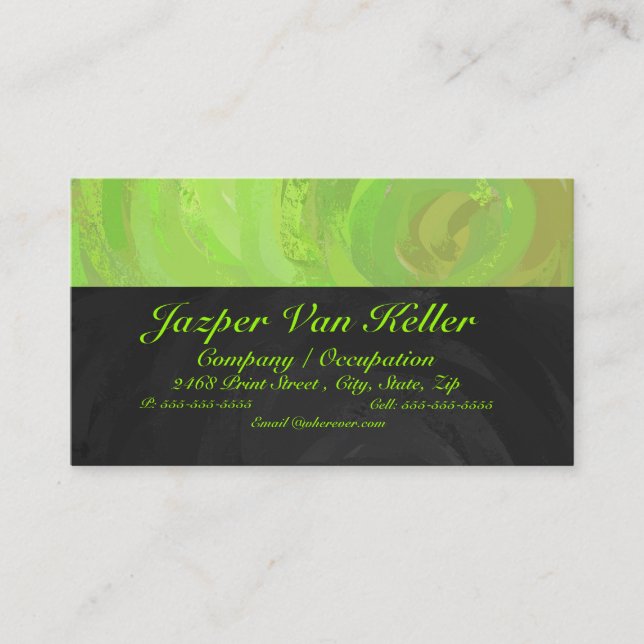 Tarjeta De Visita Monograma Kiwi Bash Green y Black (Anverso)