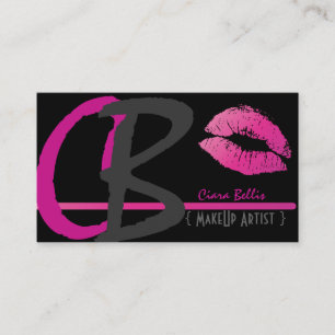 Tarjeta De Visita Monograma, labios rosados calientes