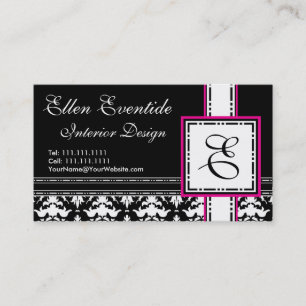 Tarjeta De Visita Monograma Lady Pink y Black, Diseñador de modas