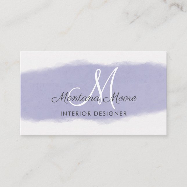 Tarjeta De Visita Monograma Lavender Purple Script Profesional (Anverso)