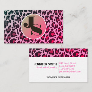 Tarjeta De Visita Monograma Leopardo rosa Imprimir patrón Rockabilly