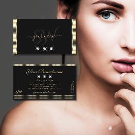 Tarjeta De Visita Monograma lujoso Glam Gold Black Sparkling Diamond