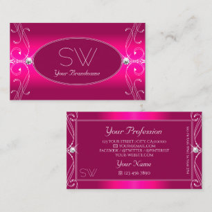 Tarjeta De Visita Monograma lujoso Glam Pink Ornate Sparkling Diamon