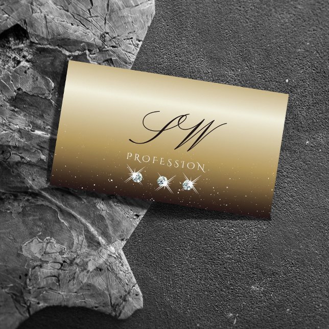 Tarjeta De Visita Monograma lujoso marrón pardo esparcido de diamant (Subido por el creador)