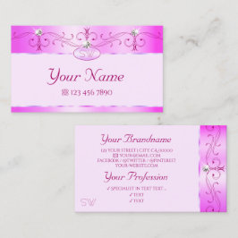 Tarjeta De Visita Monograma lujoso ornato rosa esparcido de diamante