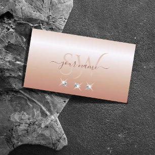 Tarjeta De Visita Monograma lujoso Rosa Coral Sparkling Diamonds