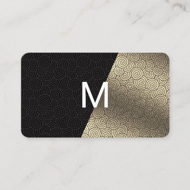 Tarjeta De Visita Monograma Lux Gold Swirl (Anverso)