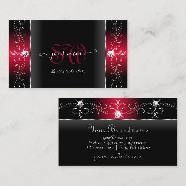Tarjeta De Visita Monograma majestuoso de joyas de contrabando negro (Anverso / Reverso)
