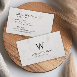 Tarjeta De Visita Monograma Mármol Blanco Sencillo Moderno Negro Ini