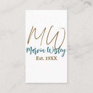 Tarjeta De Visita Monograma marrón azul turquesa año de est. simple 