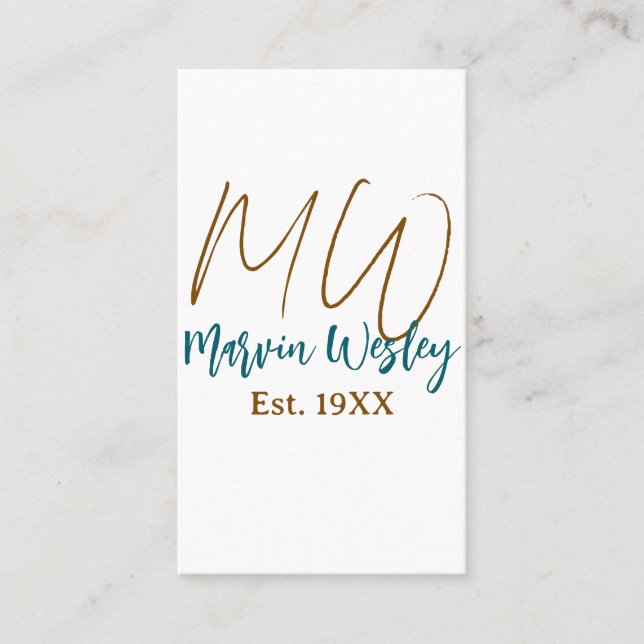Tarjeta De Visita Monograma marrón azul turquesa año de est. simple  (Anverso)