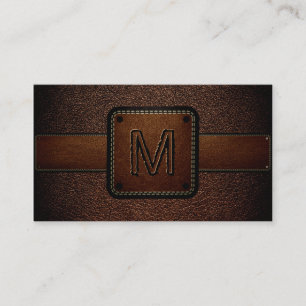 Tarjeta De Visita Monograma marrón de cuero marrón oscuro